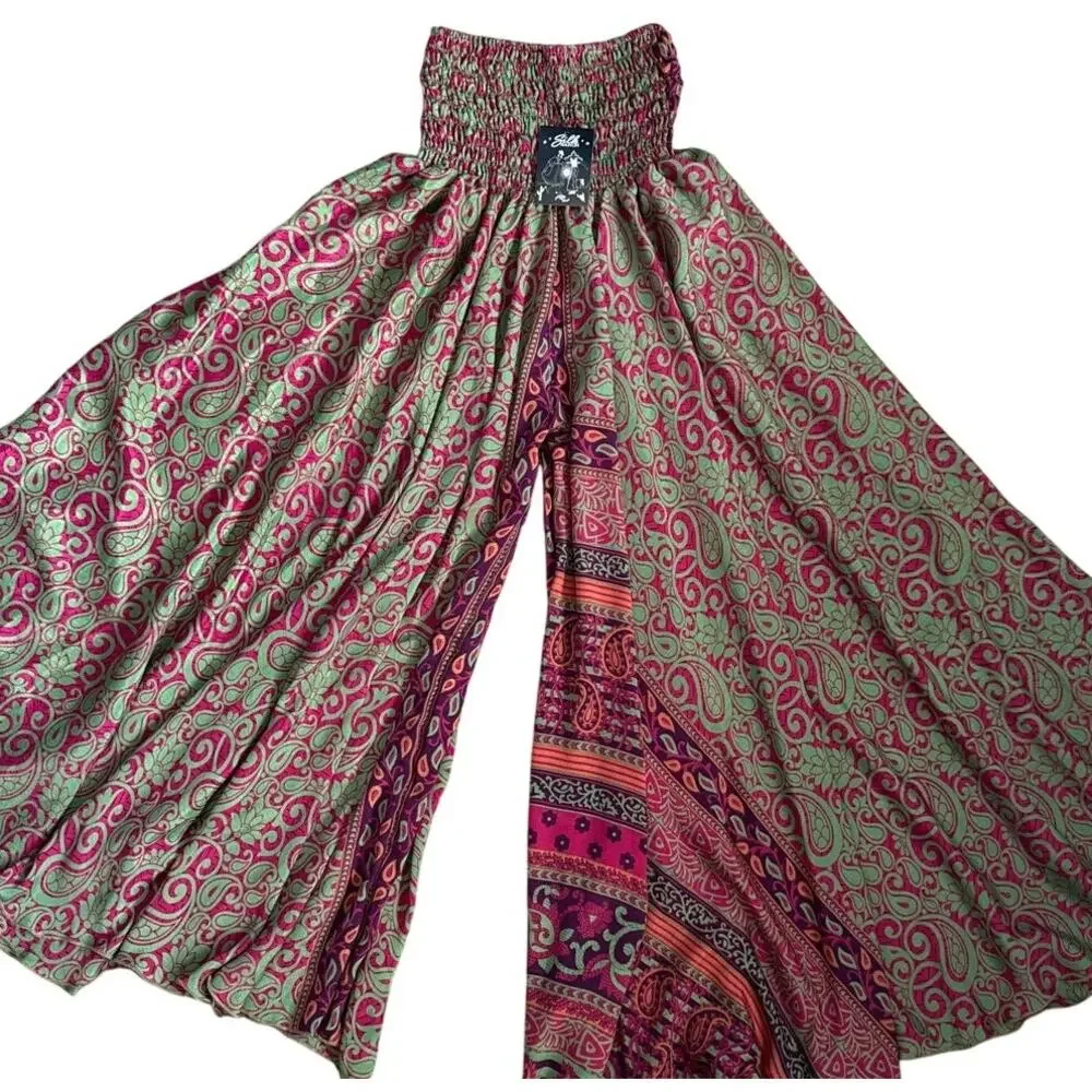 Silk Ranch Maxi Palazoo Upcycled Silk Pants Multicolor Size One Size Fits Most - Picture 4 of 9